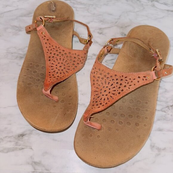 Vionic Women's Kirra T-Strap Perforated Leather Slingback Sandals size 8 - Picture 2 of 6